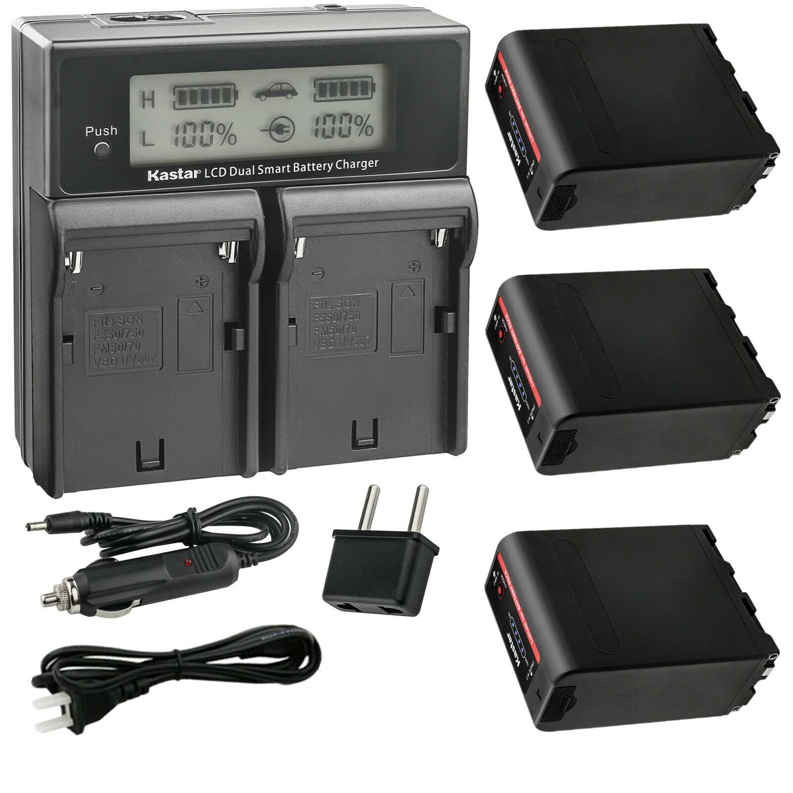 Kastar 3-Pack NP-F990EXP Replacement Battery & CH04 Dual Fast Charger Compatible with Sony CCD-TRV Series Cameras (CCD-TRV26/27/300/3000/315/35/36/37/4/41/43) - Perfect for Travel Vlogging, Outdoor Shooting & Professional Videography