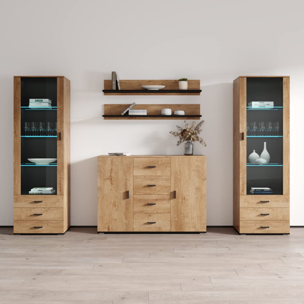 Modern Soho 3 Wall Unit Entertainment Center with 16-Color LED Lights - Stylish TV Stand & Media Storage for Living Room, Bedroom, Home Theater