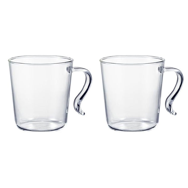 Hario Straight Glass Mug Set - 16oz Clear Coffee Mugs with Handle, Set of 2 - Perfect for Hot Tea, Iced Coffee & Office Use