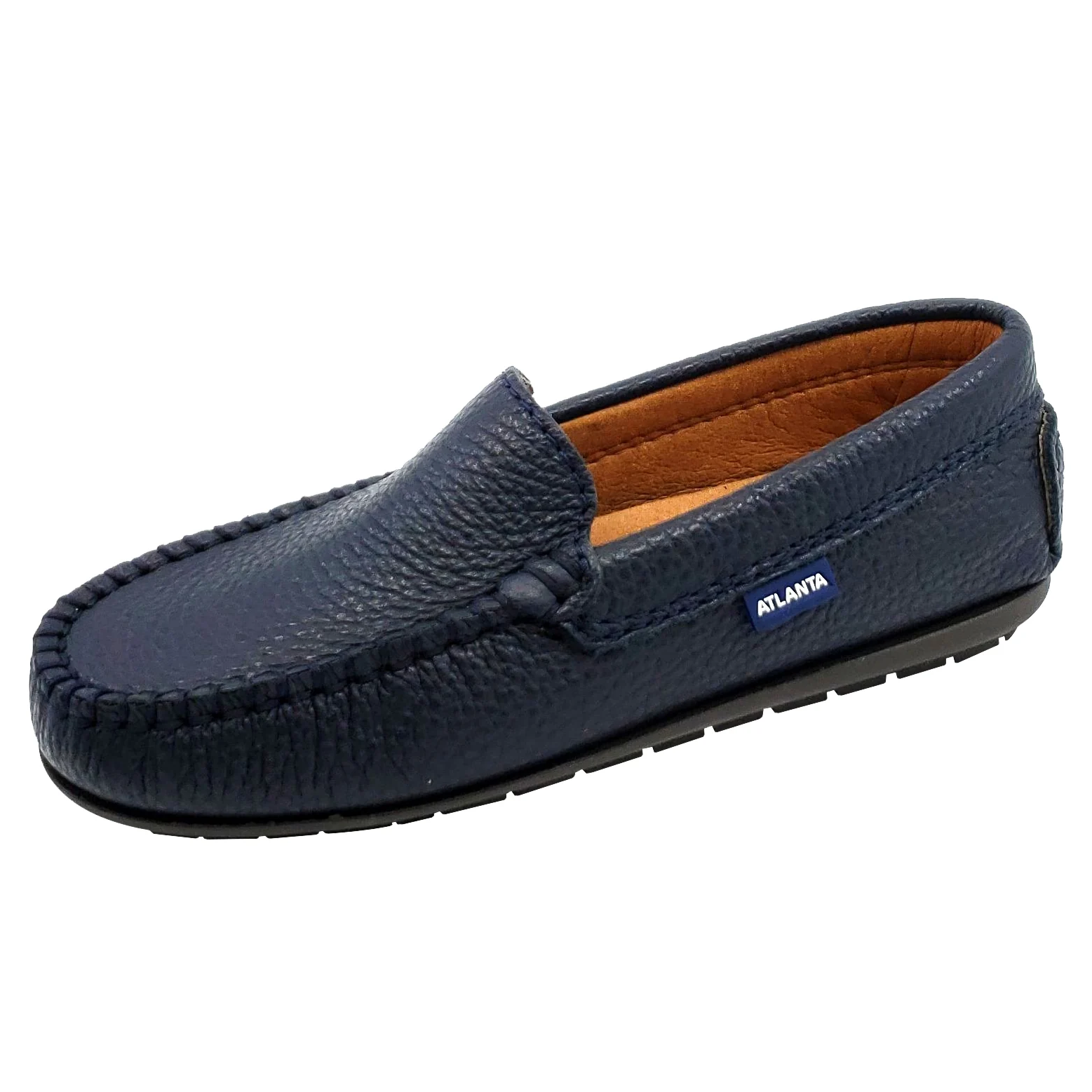 **Boys & Girls Pebbled Leather Moccasin Loafers – Navy Blue | Comfortable Kids Slip-On Shoes for School, Casual & Dressy Occasions**