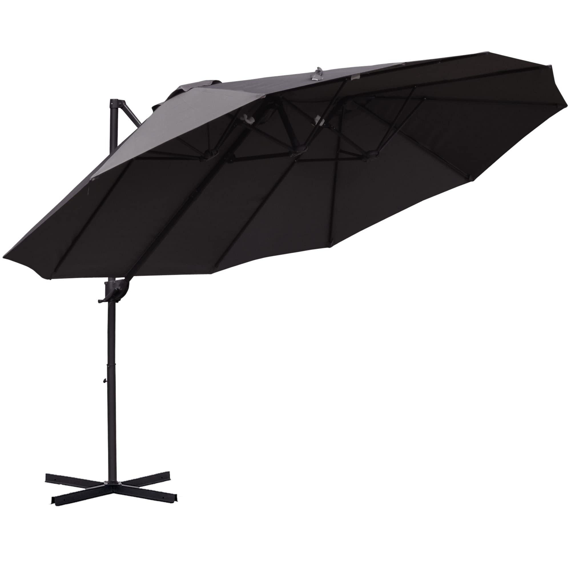 Outsunny 14ft Double-Sided Patio Umbrella with Crank - Extra Large Outdoor Market Umbrella with Cross Base - Perfect for Deck, Lawn, Backyard, Pool & Outdoor Dining Areas