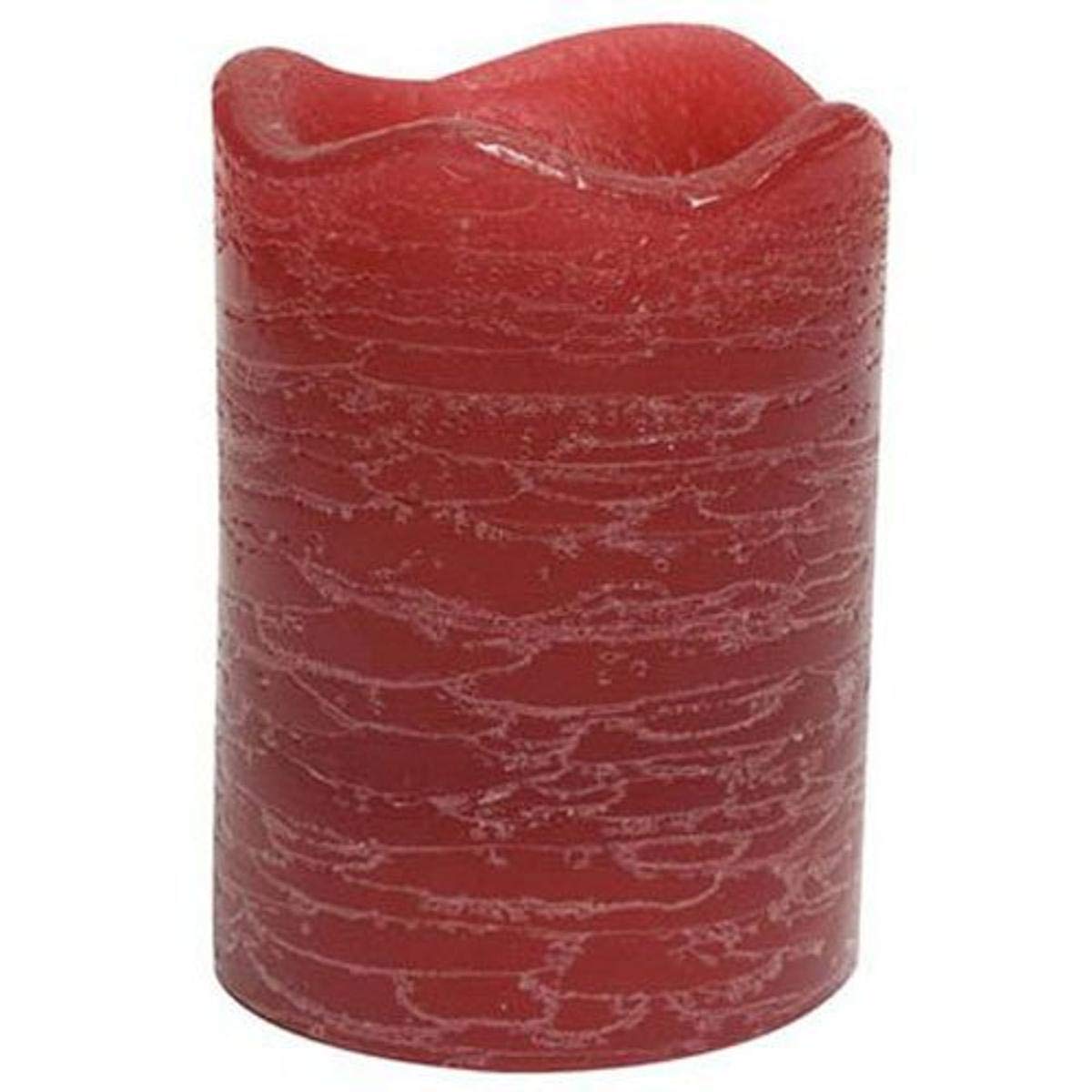 Sterno Home 4-Inch Tall Flameless Rustic Pillar Candle - Pomegranate Scented with 5-Hour Timer, Currant Red - Perfect for Home Decor, Romantic Dinners & Relaxing Bath Time