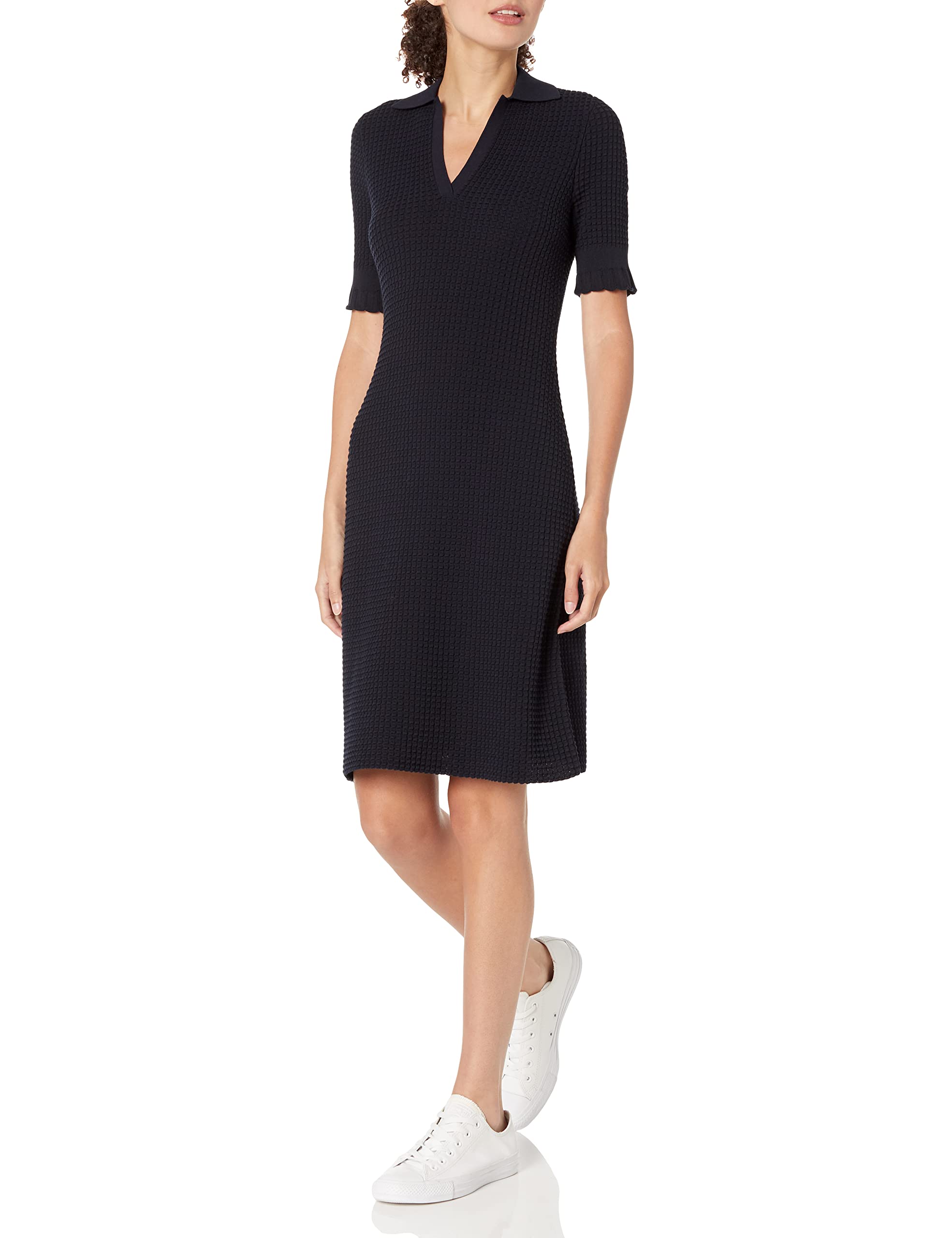 Theory Women's Lace T-Shirt Dress - Elegant Short Sleeve Polo Collar Casual Dress for Work, Brunch & Summer Outings