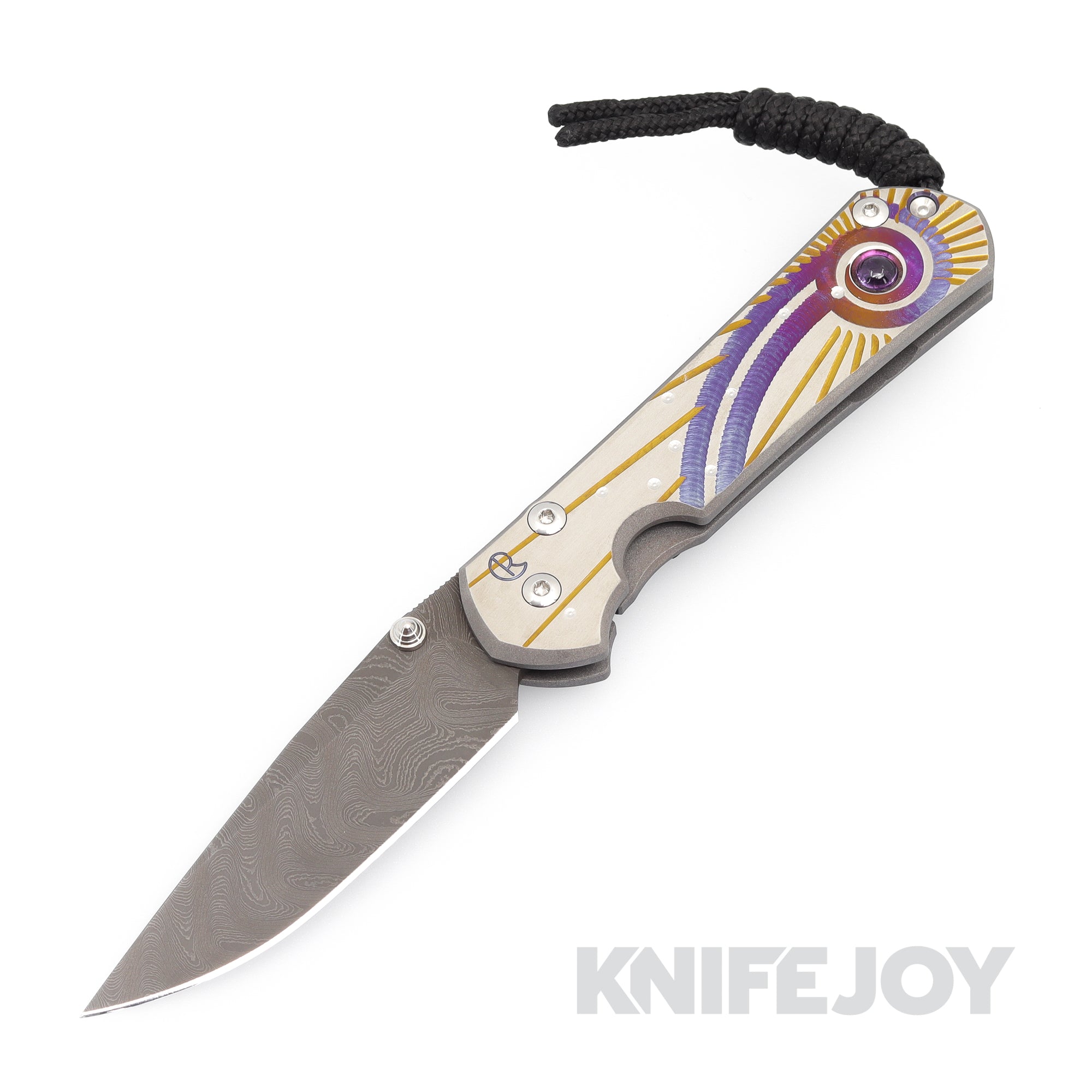 Chris Reeve Knives Small Sebenza 31 Drop Point Folding Knife - Damascus Steel Blade with Amethyst Inlay & Boomerang Cabochon - Unique Graphic Handles for Collectors, EDC, Outdoor Survival & Tactical Use