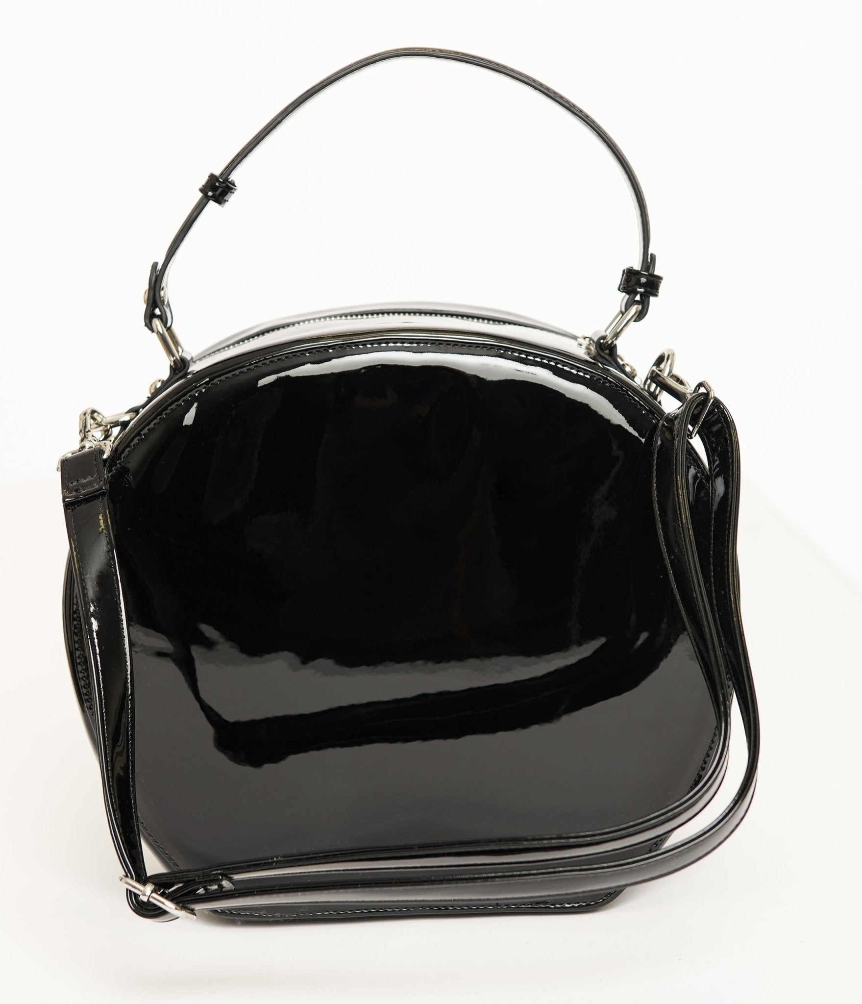 Vintage 1960s Style Black Leatherette Circle Handbag - Retro Barbie Inspired Purse for Women | Perfect for Parties, Cosplay & 60s Fashion Outfits