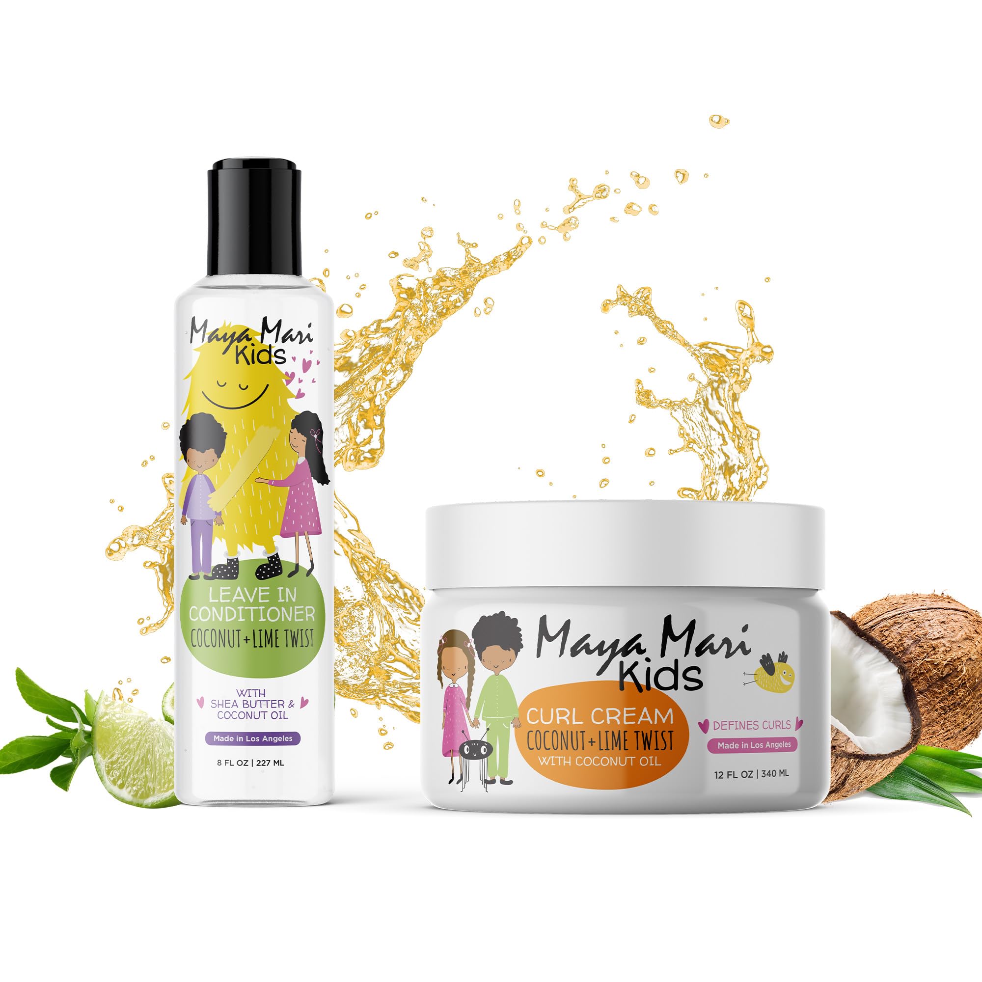 Kids Leave-In Conditioner & Curl Cream Set | Sulfate-Free Detangler & Smoothing Treatment for Curly Hair | USA-Made, Cruelty-Free Hair Care for Toddlers & Children | Perfect for Daily Hair Routine & Special Occasions