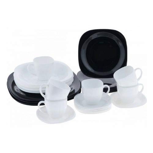 Premium 30-Piece Black and White Dinnerware Set - 6-Person Kitchen Dinner Plates, Deep Plates, Dessert Plates & Tea Cups - Elegant Carine Collection for Home Dining & Entertaining