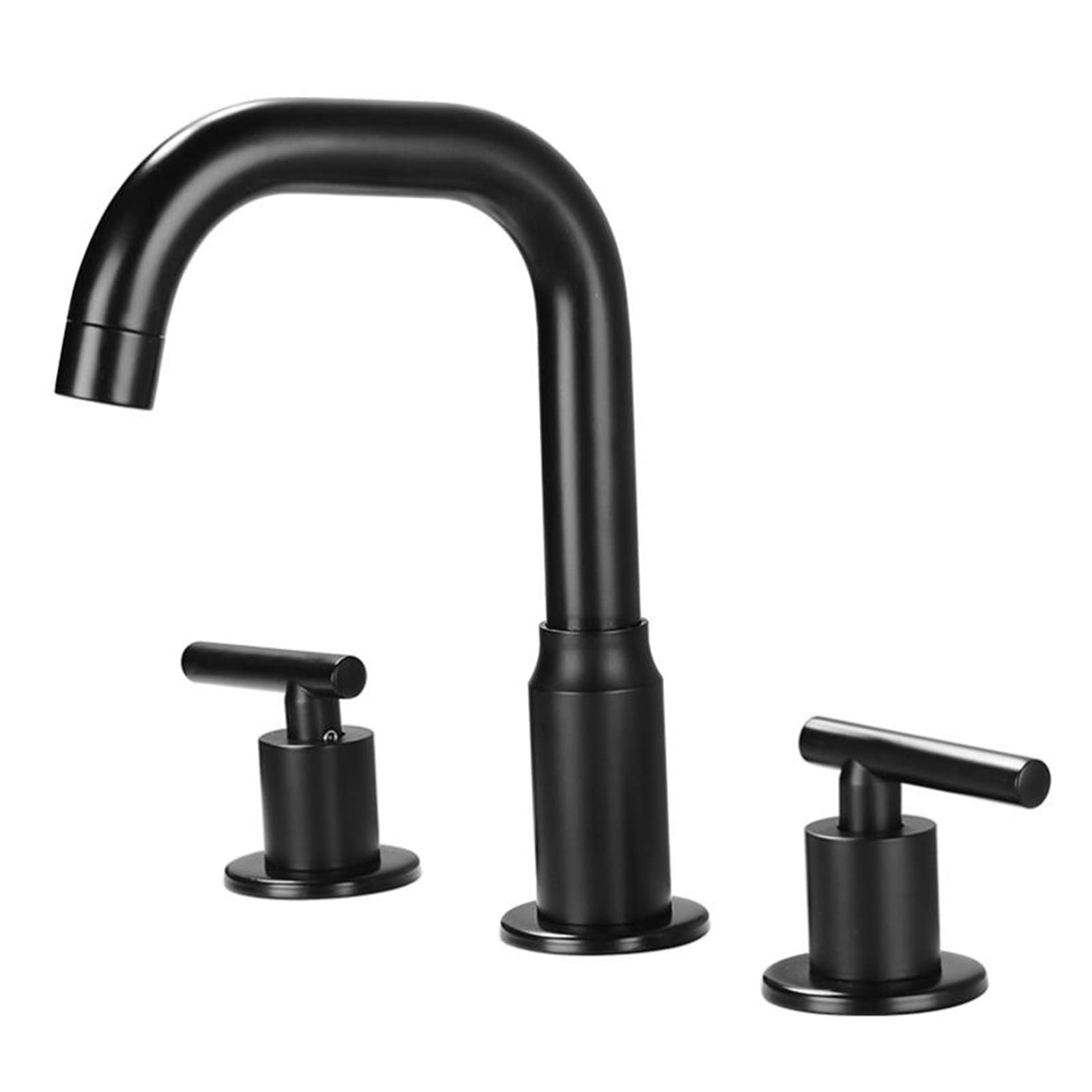 DEKIKA 3-Hole Black Brass Bathroom Sink Faucet with Dual Handle and Swivel Spout - Perfect for Modern Bathroom Vanities and Powder Rooms