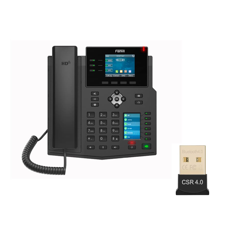 Fanvil X4U 4-Line Business IP Phone with Color Display, Gigabit Ethernet & Bluetooth Dongle (BT20) - Ideal for Office, Call Centers & Remote Work (Power Adapter Sold Separately)