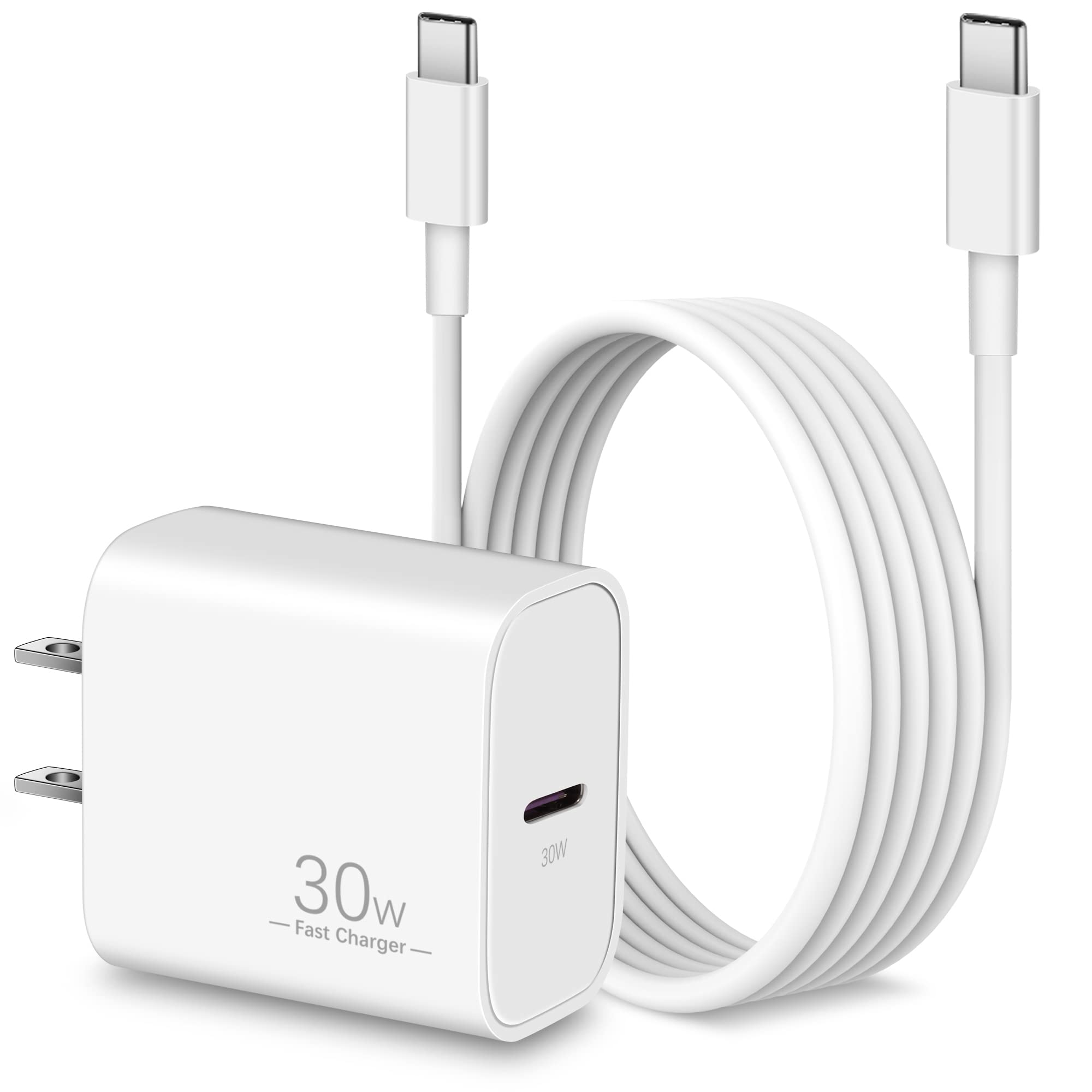 30W USB C Fast Charger for MacBook Air 13/12 inch M1/M2, iPhone 16/15 Pro Max, iPad Pro 12.9/11 inch - PD Wall Charging Block with 6FT USB-C Cable - Perfect for Home, Office & Travel Charging Needs