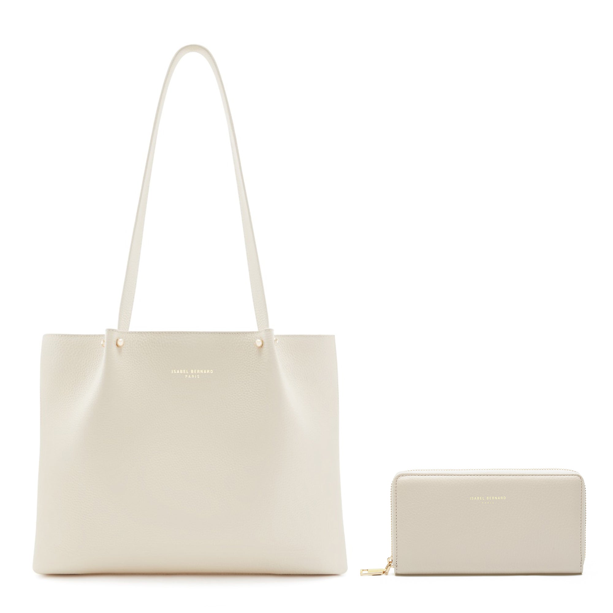 Isabel Cream Calfskin Leather Shopper Bag and Wallet Set - Luxury Women's Handbag Gift for Work, Travel & Everyday Use