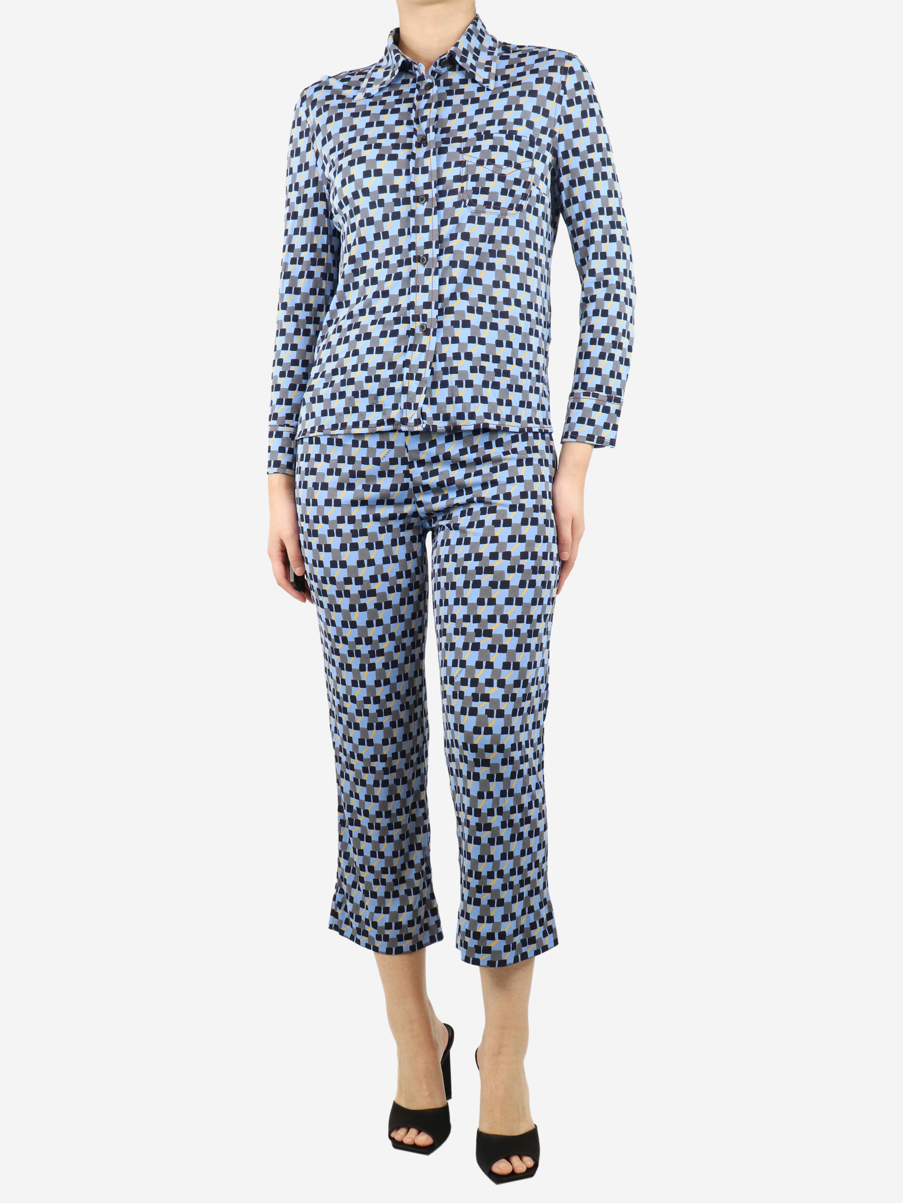 Blue Crepe Printed Shirt and Trousers Set - Size UK 8 | Stylish Matching Outfit for Women | Perfect for Office Wear, Casual Outings & Special Occasions