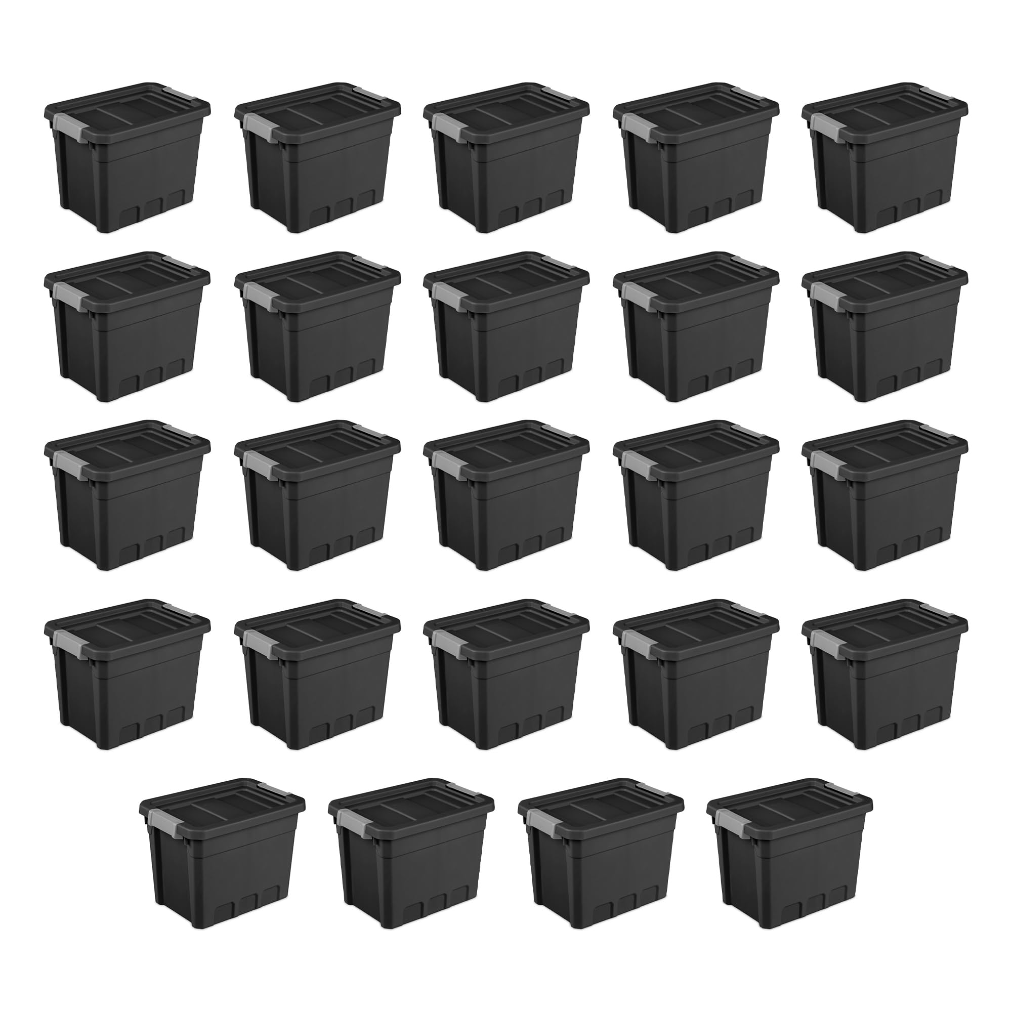 Sterilite 24-Pack 7.5 Gallon Black Plastic Storage Bins with Lids - Stackable Organizing Containers for Home, Office & Garage Storage Solutions