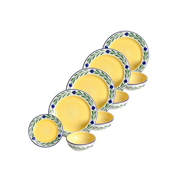 Bella Flora 12-Piece Dinnerware Set - White, Yellow, Blue & Green | Elegant Tableware for Everyday Meals, Dinner Parties & Home Decor