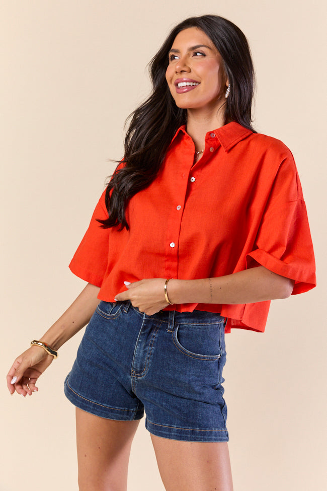 Stylish Red Orange Cropped Woven Top for Women - Perfect for Casual Outings & Summer Vacations