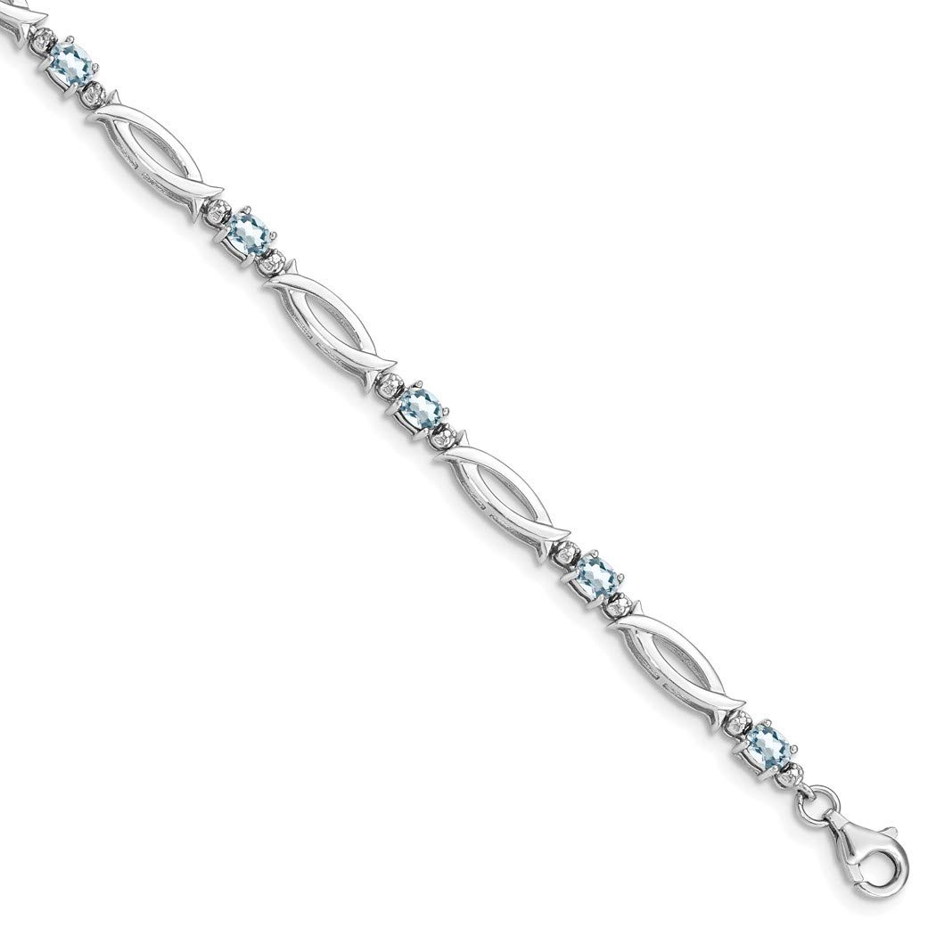 925 Sterling Silver Elegant Lobster Clasp Aquamarine & Diamond Bracelet for Women | Dainty Jewelry Gift for Her | Perfect for Weddings, Anniversaries & Special Occasions