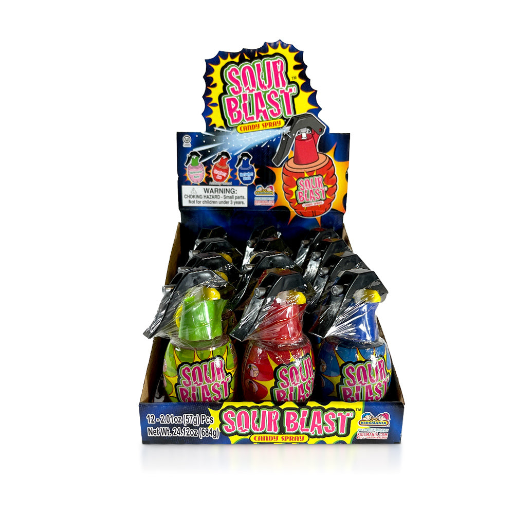 Kidsmania Sour Blast Candy Spray - 12 Count Pack | Fun Party Favors & Halloween Treats for Kids