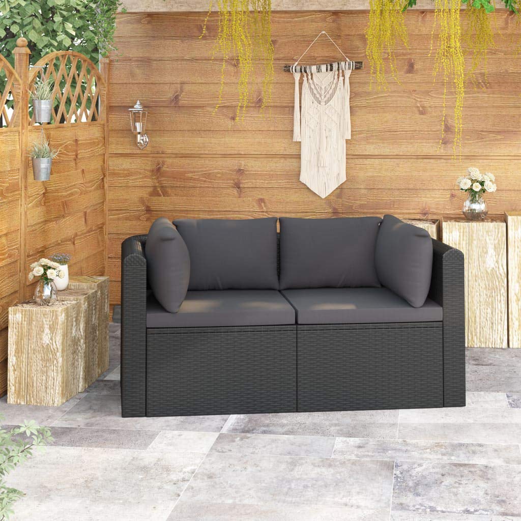 Outdoor PE Wicker Conversation Set - 2-Piece Rattan Sectional Corner Sofa with Cushions & Pillows - Patio Furniture for Backyard, Porch, Garden, Balcony - Perfect for Relaxing, Entertaining & Outdoor Lounging (Black)