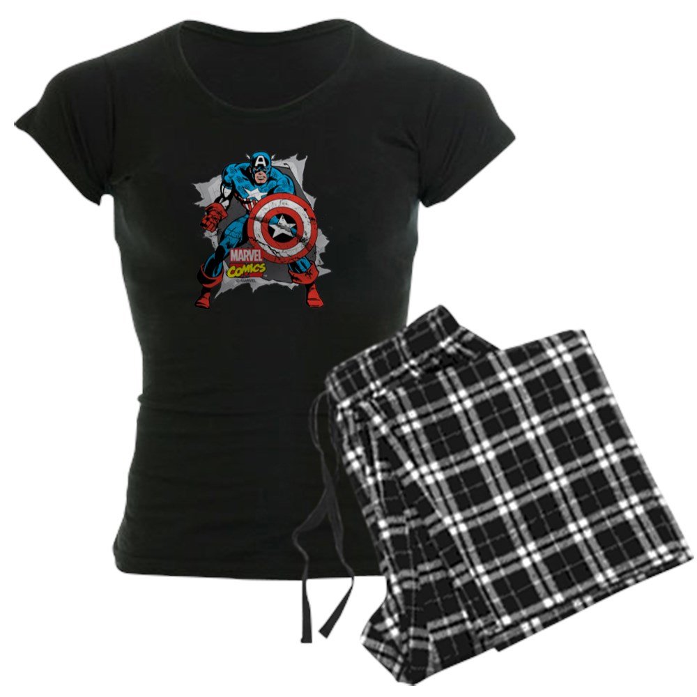 Captain America Ripped Women's Dark Pajama Set - Superhero Sleepwear for Marvel Fans - Perfect for Cosplay, Lounge Wear & Gift Giving