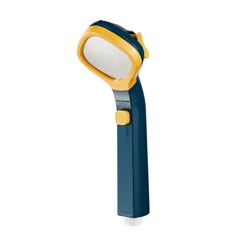Premium High Pressure Shower Head - 4-Speed Adjustable Booster Showerhead with One-Touch Water Stop Switch (Blue & Yellow) - Ideal for Low Water Pressure Homes, Spa-Like Bathroom Experience, Water Saving & Relaxing Shower Time