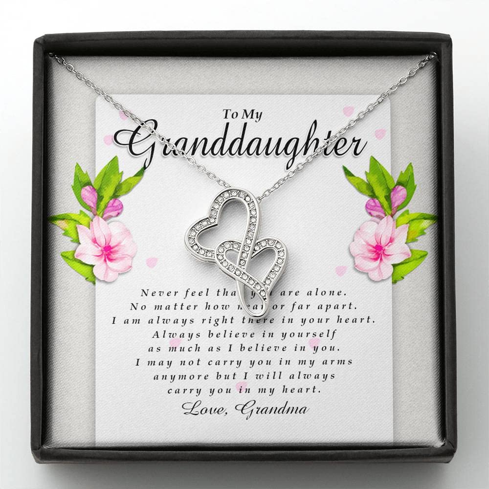 Customized Double Heart Necklace - Personalized Granddaughter Gift from Grandma, Love Knot Pendant with Diamond Charm & Message Card, Anniversary Jewelry Gift for Her | Perfect for Birthdays, Valentine's Day & Special Occasions