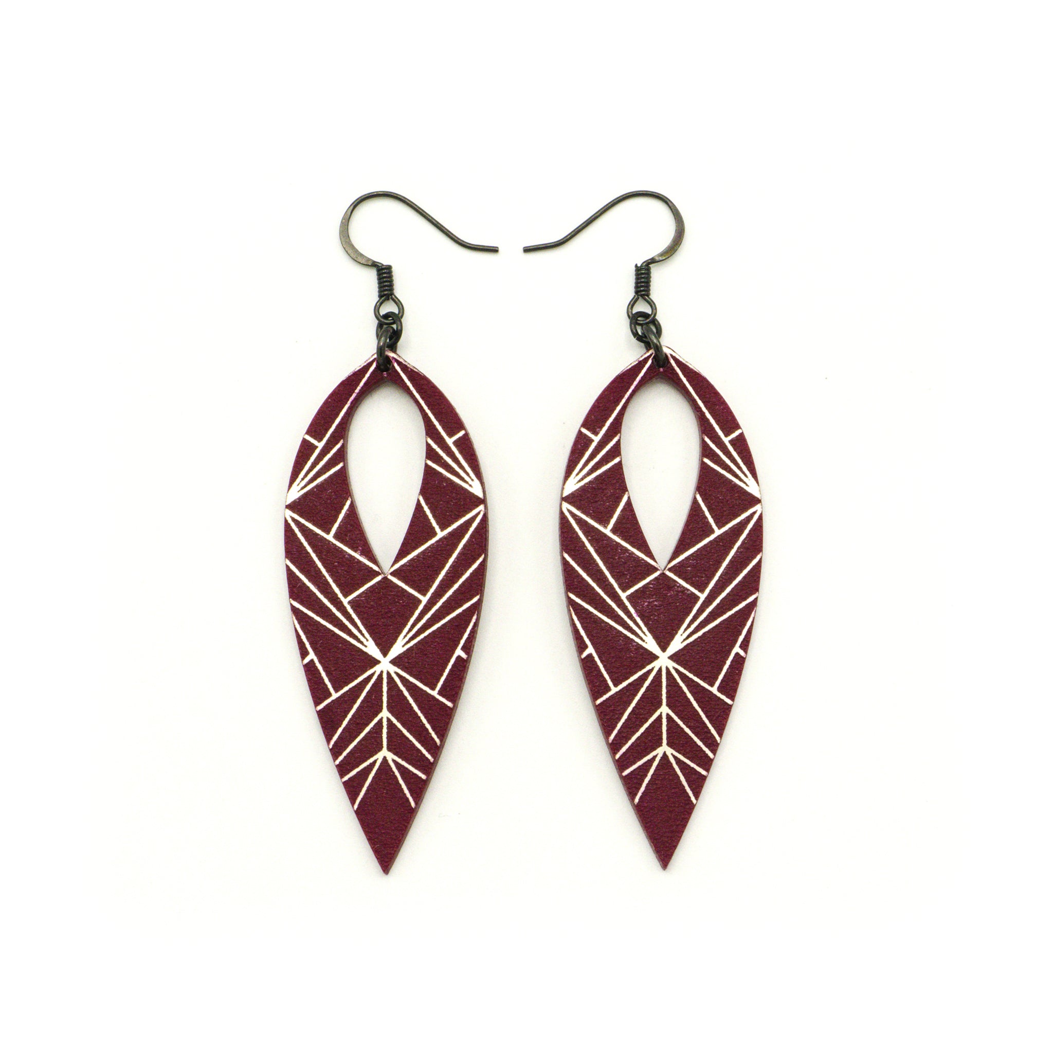 Nativas 05R Acrylic Earrings for Women - Brushed Nickel & Burgundy Hoop Earrings - Lightweight Dangle Earrings for Party, Wedding, and Everyday Wear