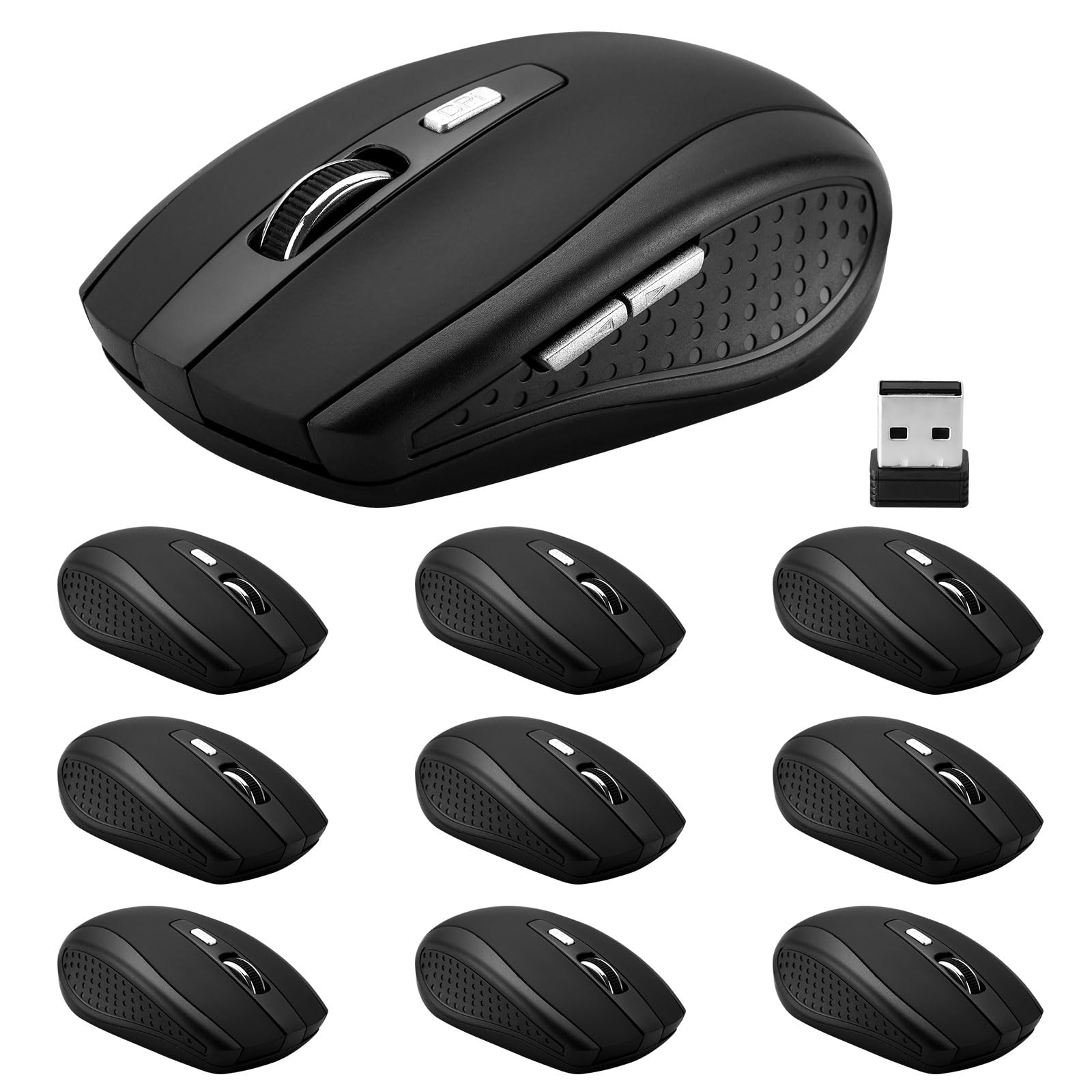 Guiheng Wireless Mouse 10 Pack - 2.4Ghz Ergonomic Computer Mouse with 1200DPI & 6 Buttons, Includes Nano Receiver for Laptop, PC, Chromebook, Notebook - Perfect for Office Work, Gaming & Home Use