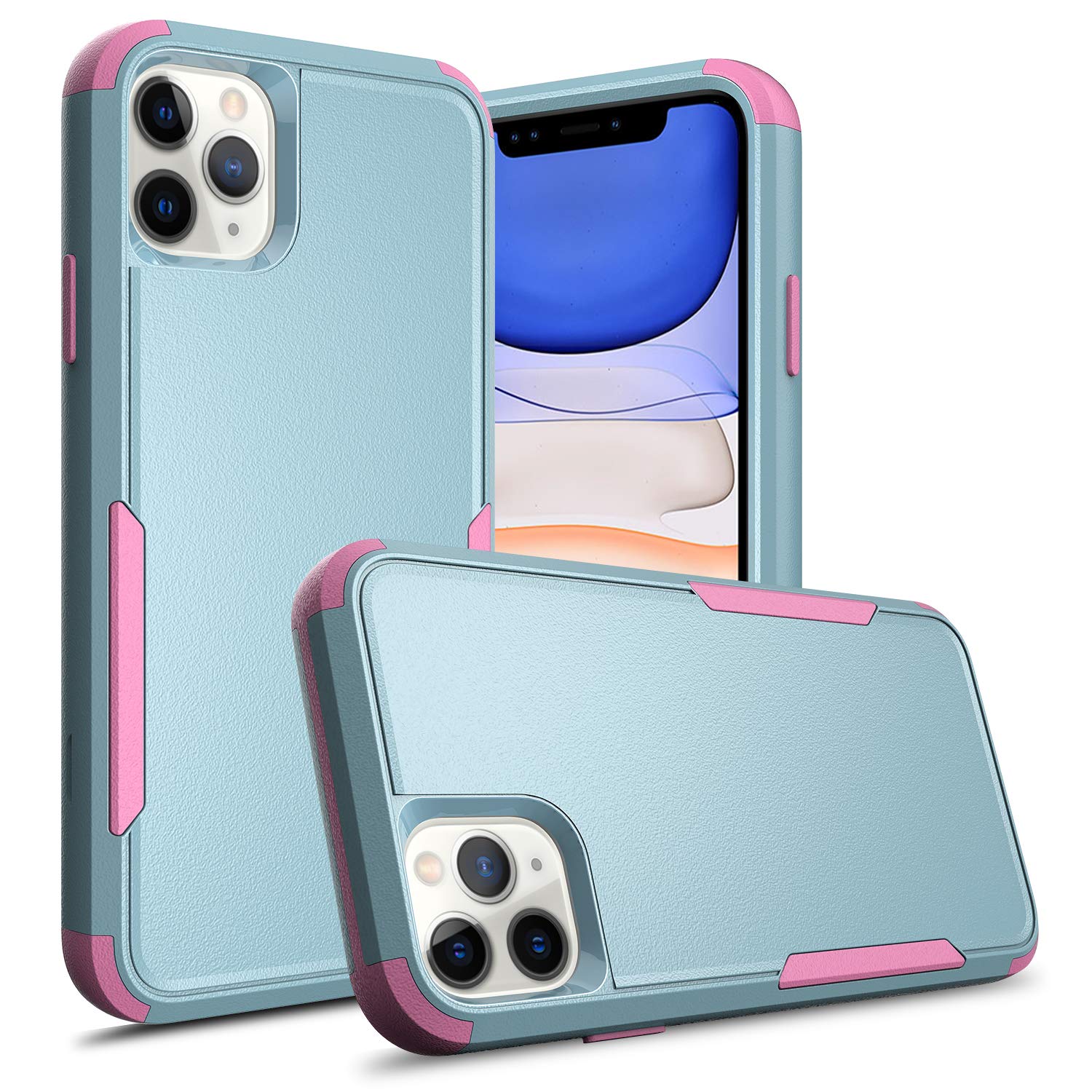 Shockproof Heavy Duty Armor Case for iPhone 12 Pro Max - 3 Layer Protective Rugged Cover, Cute Teal & Pink Design for Women | Perfect for Outdoor Adventures, Work & Everyday Protection