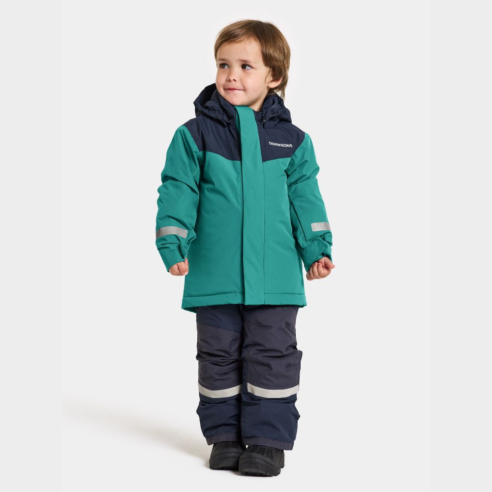 Didriksons Skare Kids Winter Jacket & Snow Pants Set - Waterproof & Windproof Outerwear for Boys & Girls (Petrol Green) - Perfect for Skiing, Snowboarding & Outdoor Winter Activities