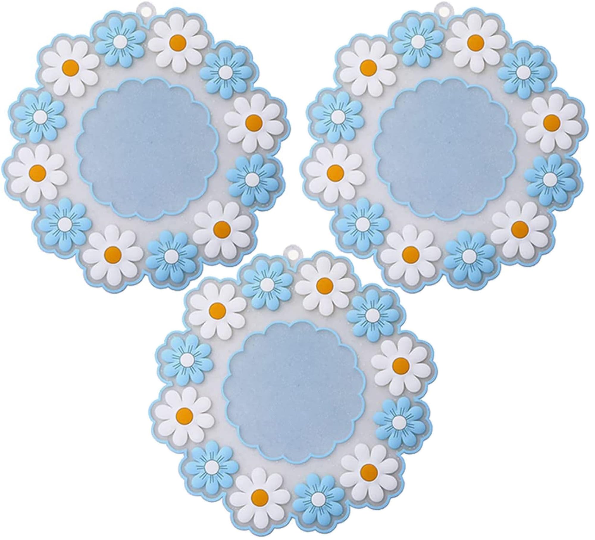 3-Pack Blue Daisy Flower Silicone Coasters Set - 10x10cm Non-Slip Heat Resistant Trivet Mats for Hot Pots, Bowls & Drinks - Perfect for Dining Table, Kitchen & Party Decor