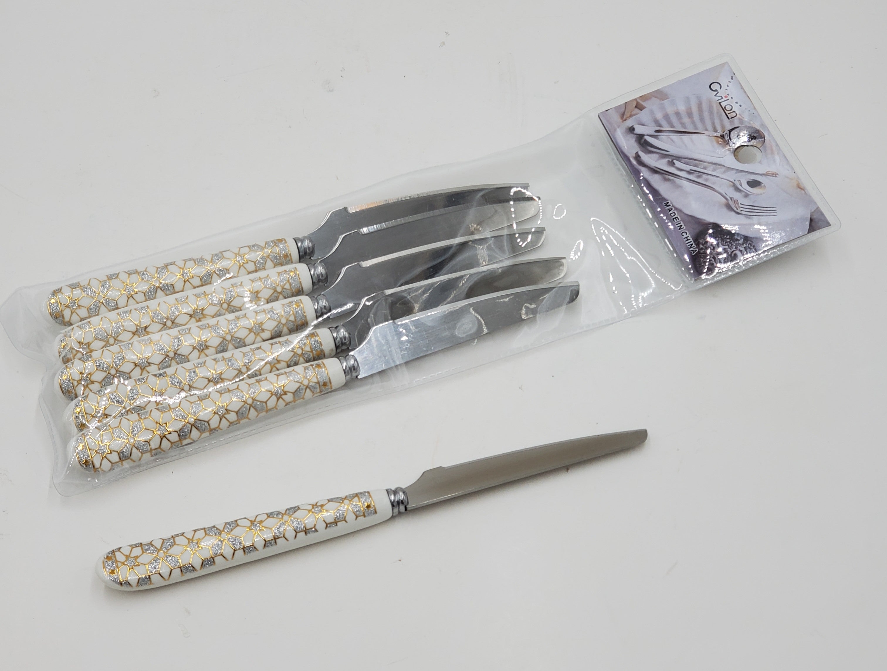 6-Piece Elegant Dessert Knife Set - Silver & Gold Stainless Steel Cutlery for Cakes, Pastries & Fine Dining