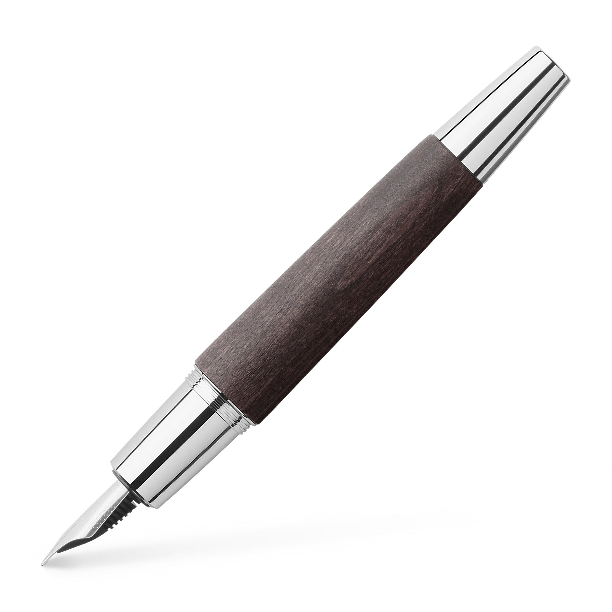 Premium E-Motion Fountain Pen - Wood & Polished Chrome Black Finish - Perfect for Business Signatures, Calligraphy & Luxury Gift Giving
