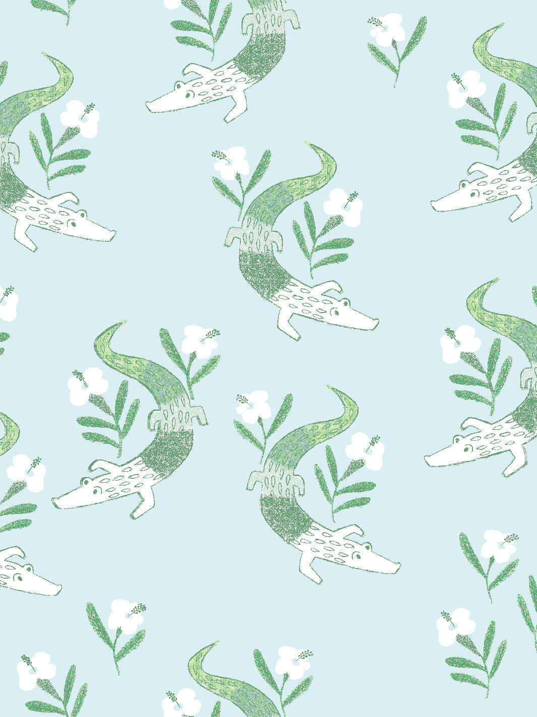Gator Garden Wallpaper by Tea Collection - Pale Blue Floral Design for Nursery, Kids Room & Home Decor