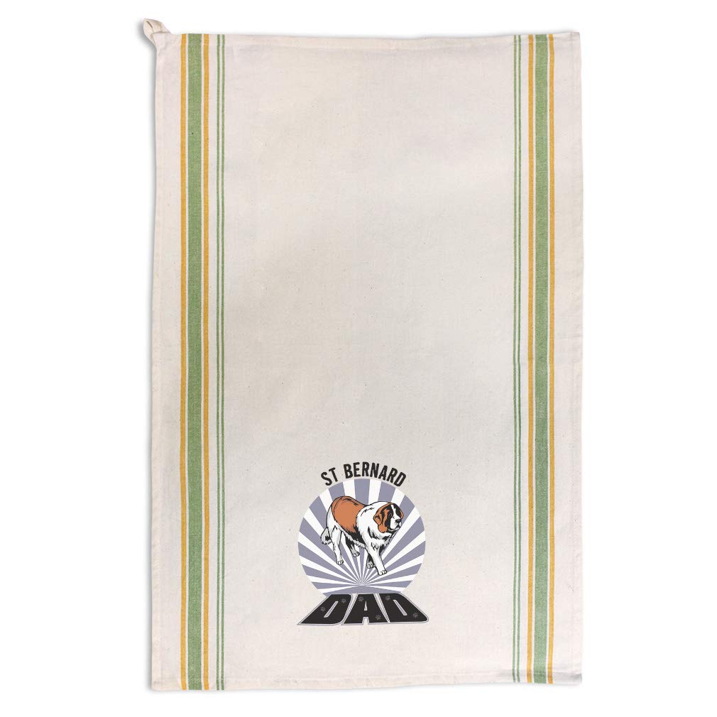 Custom Printed Kitchen Towels with St Bernard Dog Design - Green Stripe Dish Towels for Cooking, Cleaning & Drying - Perfect Pet Lover Gift for Dad & Dog Owners