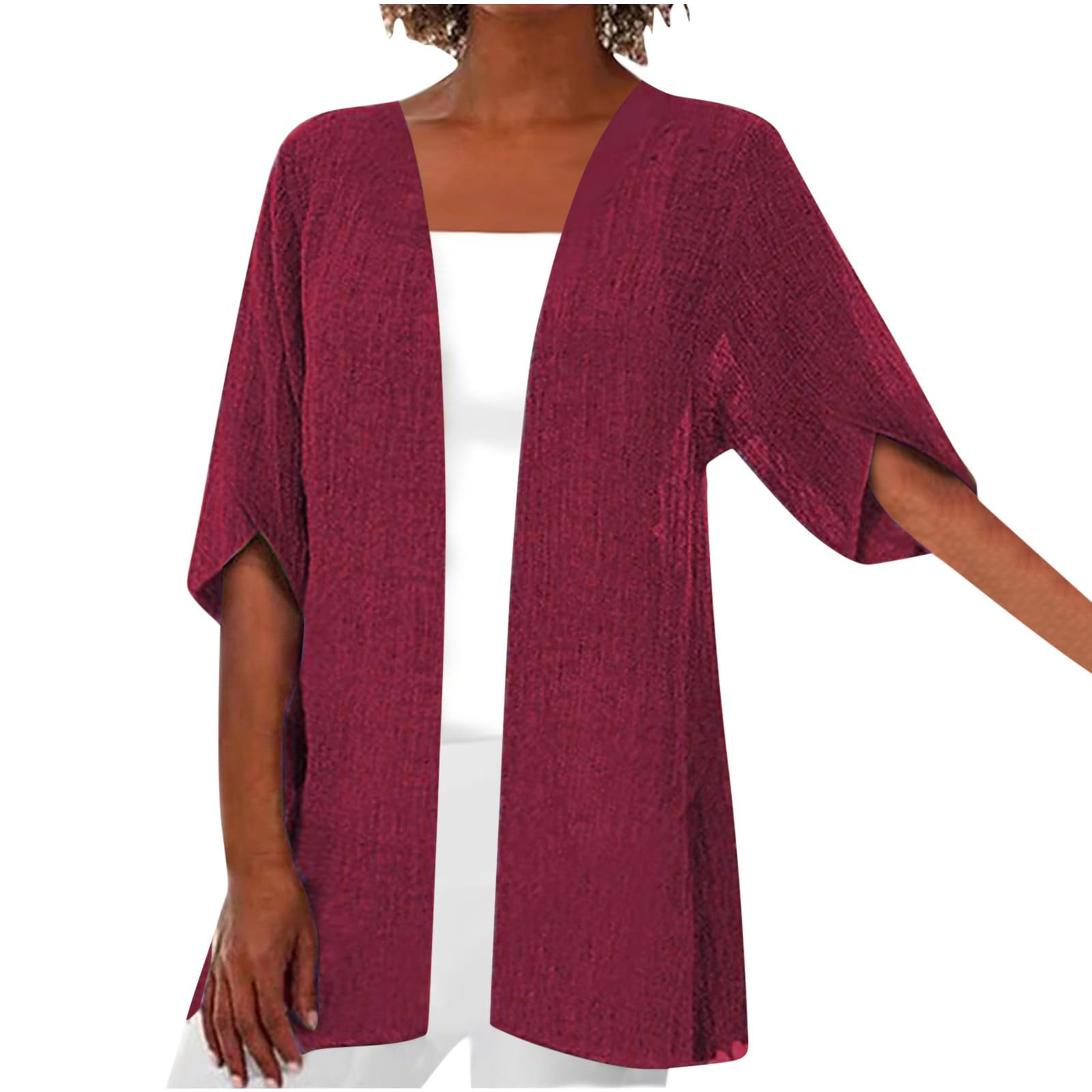 Lightweight Women's 3/4 Sleeve Open Front Cardigan - Casual & Dressy Blouse Cover for Office, Spring Outfits & Layering
