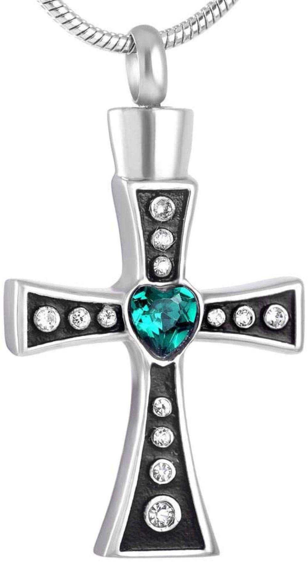 Stainless Steel Cremation Urn Necklace for Human & Pet Ashes - Memorial Keepsake with Crystal Inlay - Elegant Funeral Jewelry for Remembrance & Comfort (Perfect for Memorial Services, Grieving & Honoring Loved Ones)