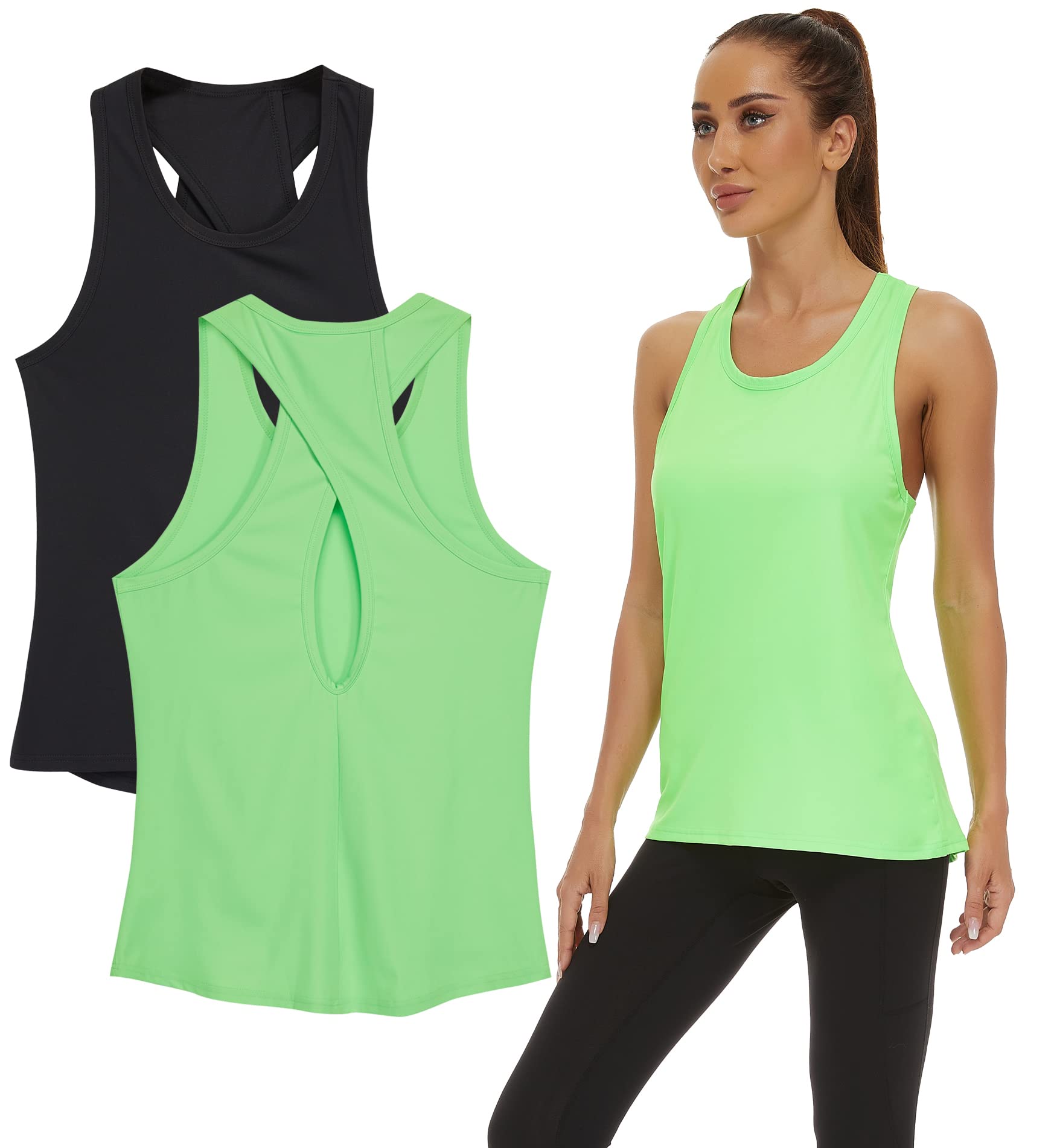 SilkWorld 2-3 Pack Women's Racerback Tank Tops - Breathable Workout Shirts for Yoga, Gym, Running & Athletic Exercise | Moisture-Wicking Activewear for Fitness & Casual Wear