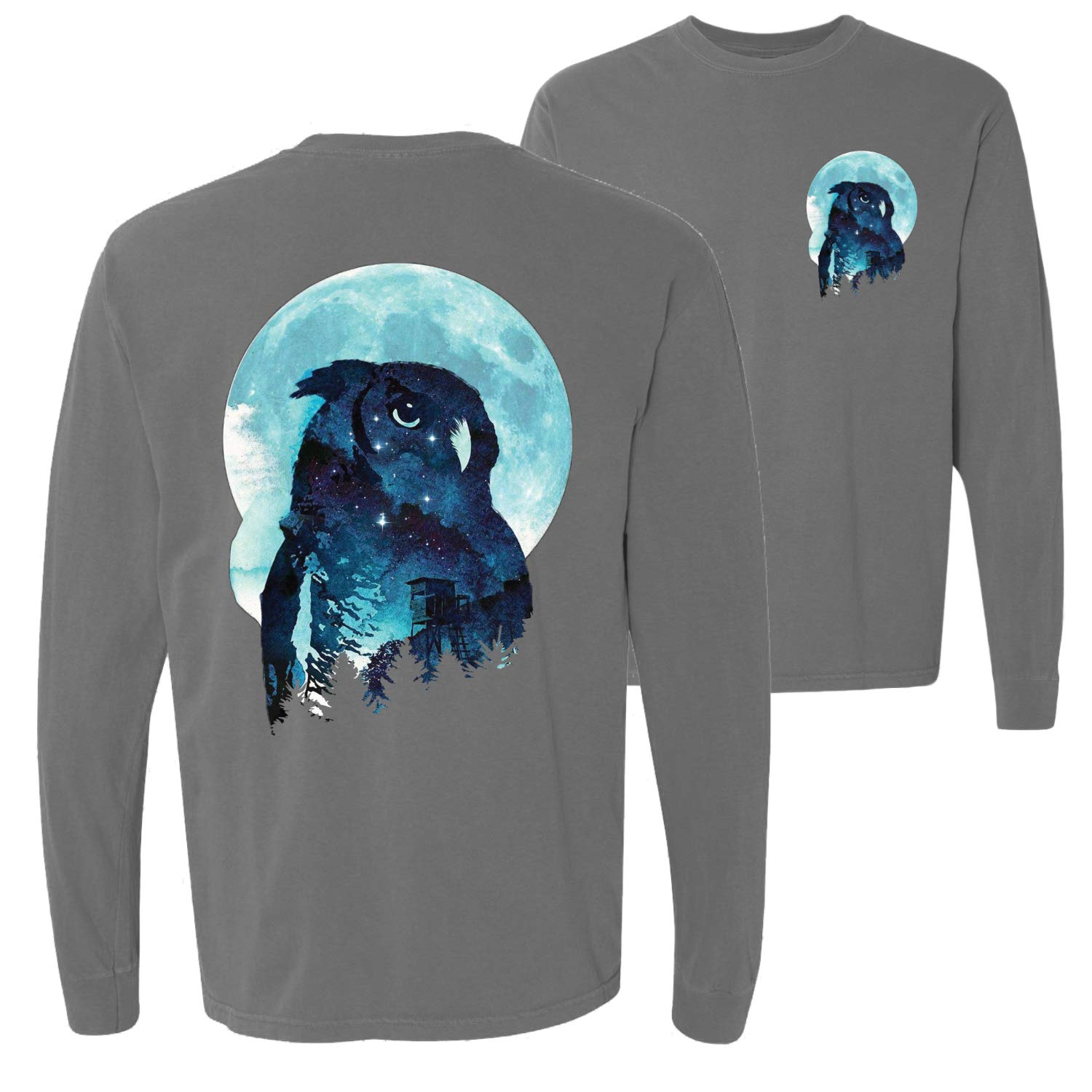 Vintage Washed Long Sleeve T-Shirt for Winter Beach Nights - Owl & Animal Lover Graphic Tee - Cozy Casual Wear for Night Owls & Nature Enthusiasts