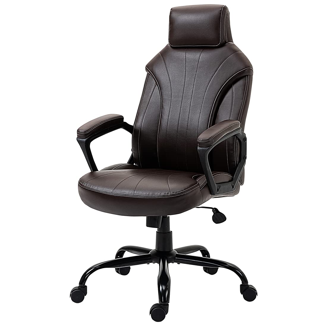 Premium High Back Executive Office Chair with Adjustable Height & Swivel - Ergonomic Leather Desk Chair with Armrests & Wheels for Home & Office Workspaces - Brown - Ideal for Long Hours of Computer Work & Professional Meetings