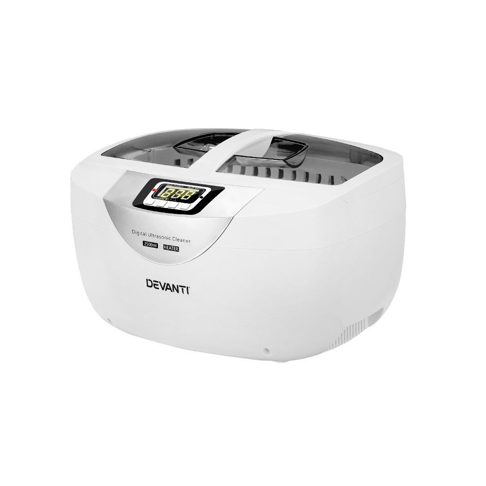 Devanti 2500ml Ultrasonic Cleaner with Heater - 70W Professional Jewelry & Eyeglasses Cleaning Machine for Home & Commercial Use - Perfect for Rings, Watches, Dentures, and Small Parts