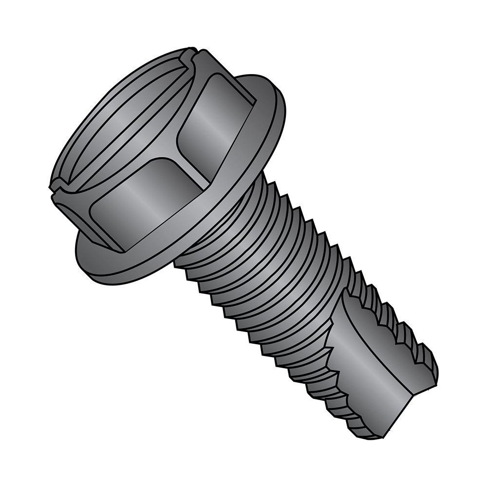 Small Parts 14163SWB Black Oxide Steel Thread Cutting Screw, Hex Washer Head, Slotted Drive, Type 23, 1/4