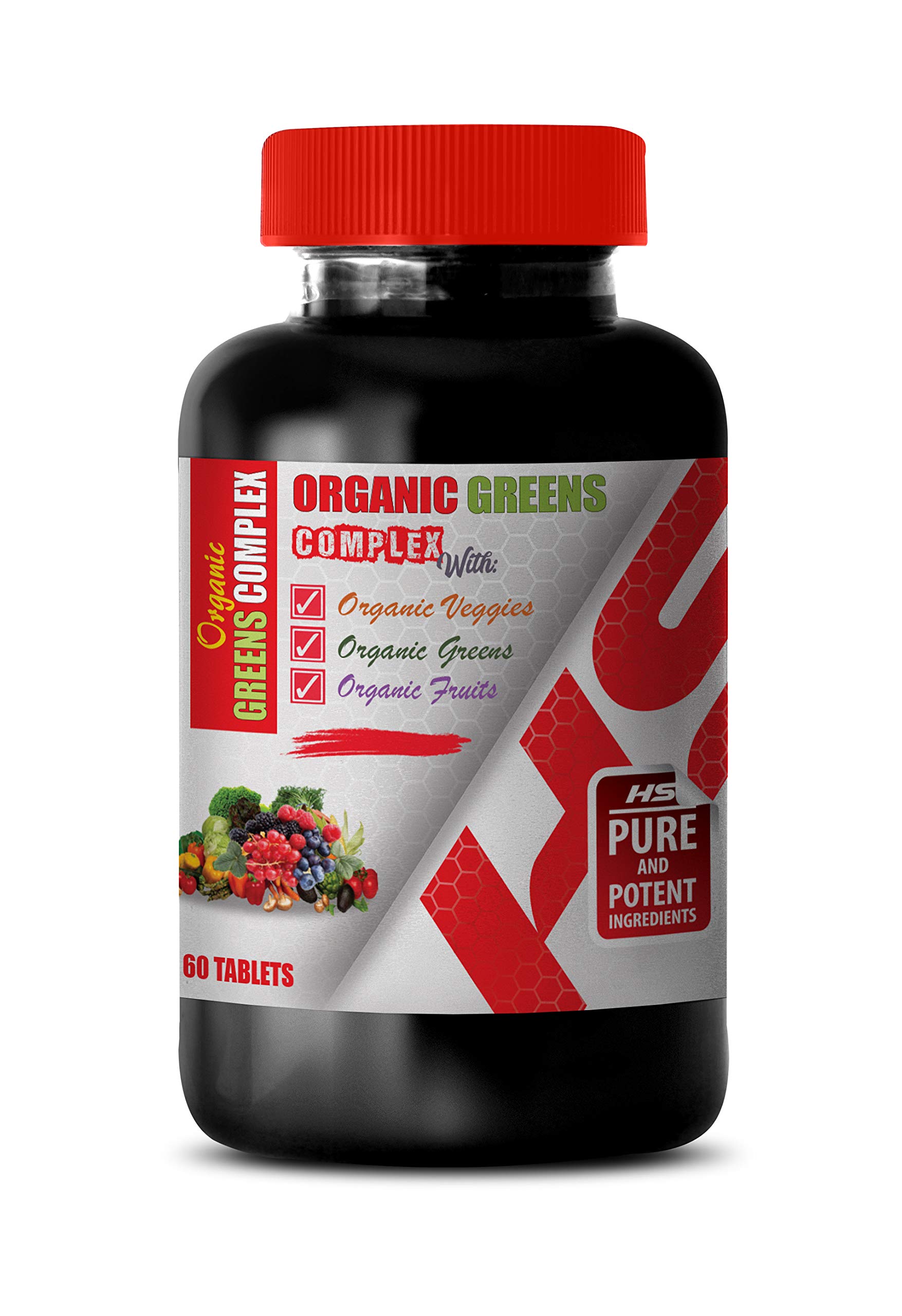 Organic Greens Complex Supplement - Immune System Booster with Veggies, Greens & Fruits | Barley Grass Vitamin Powder | 60 Tablets per Bottle | Supports Digestion & Energy for Active Lifestyles