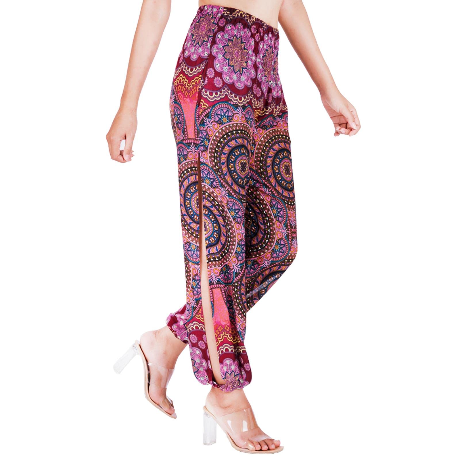 LOFBAZ Women's Medium Slit Harem Yoga Pants - Soft Lounge Sweatpants for Yoga, Workout & Beach - Comfortable Stretchy Pajama Pants for Relaxing at Home or Travel