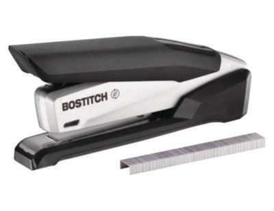 inPOWER+28 Executive One Finger 3-in-1 Eco-Friendly Desktop Stapler - 28 Sheet Capacity, Black/Silver - Perfect for Office, School & Home Use