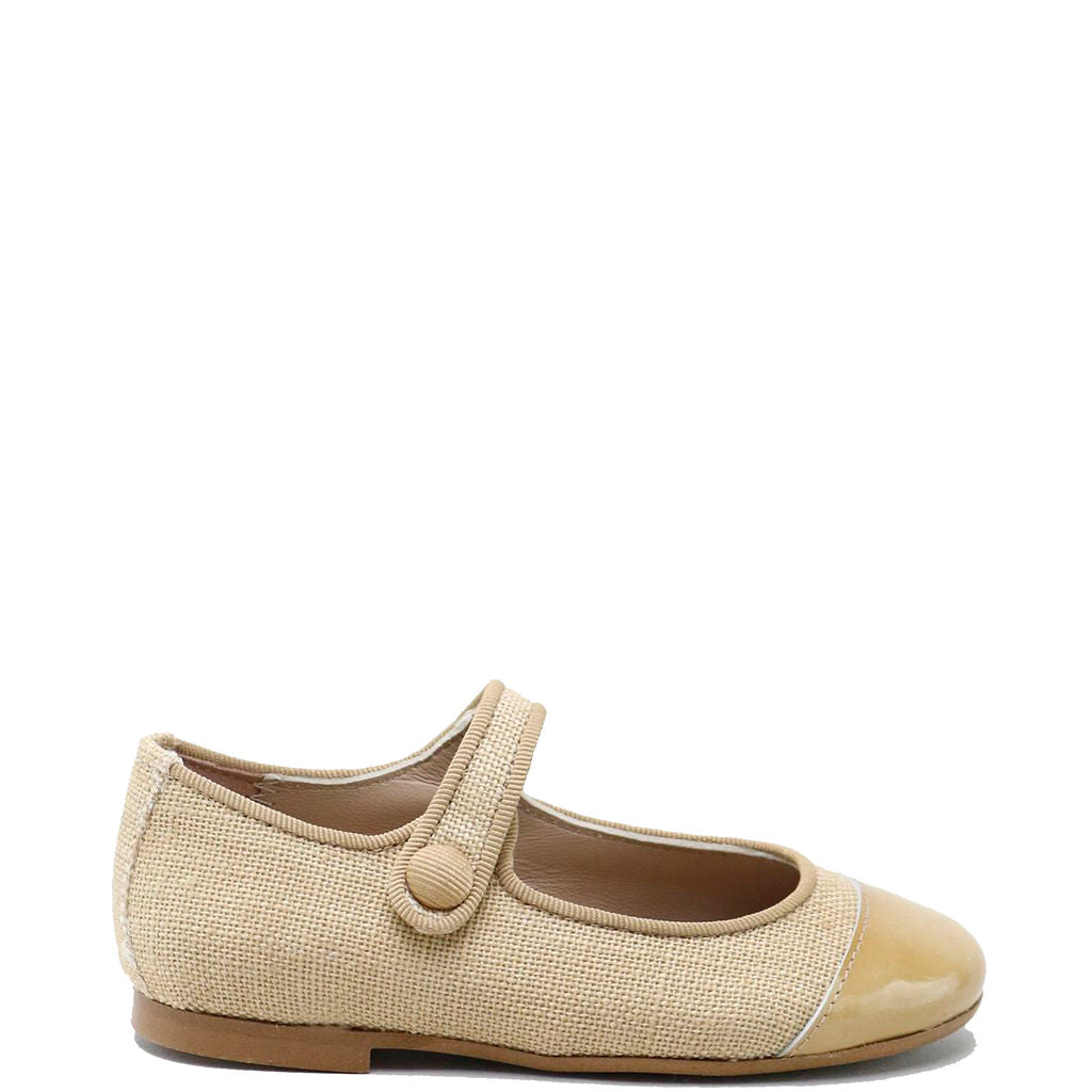 Stylish Tan Linen Captoe Mary Jane Flats - Comfortable Women's Dress Shoes for Work, Office & Special Occasions