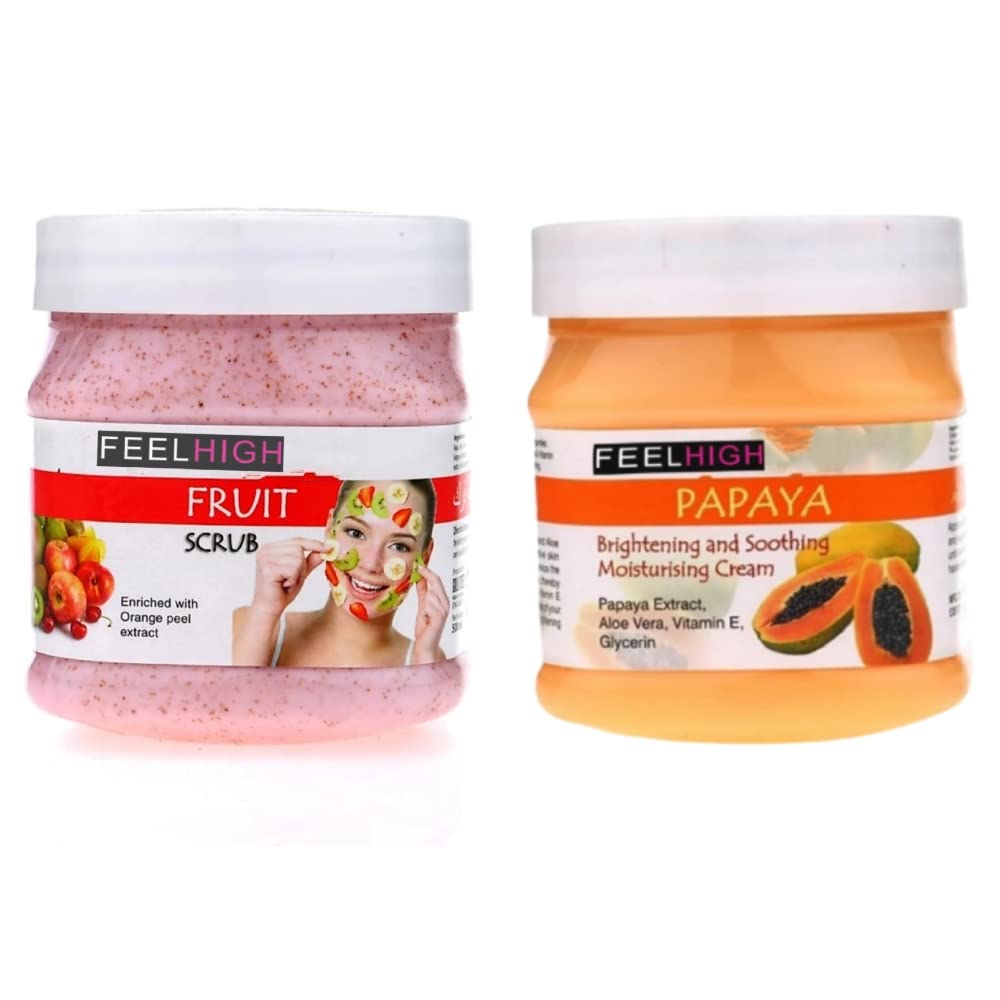 Feelhigh Face & Body Mix Fruit Scrub with Natural Fruit Extracts & Papaya Cream - Exfoliating Skincare Set (2-Piece) for Glowing Skin | Perfect for Daily Use & Spa Treatments