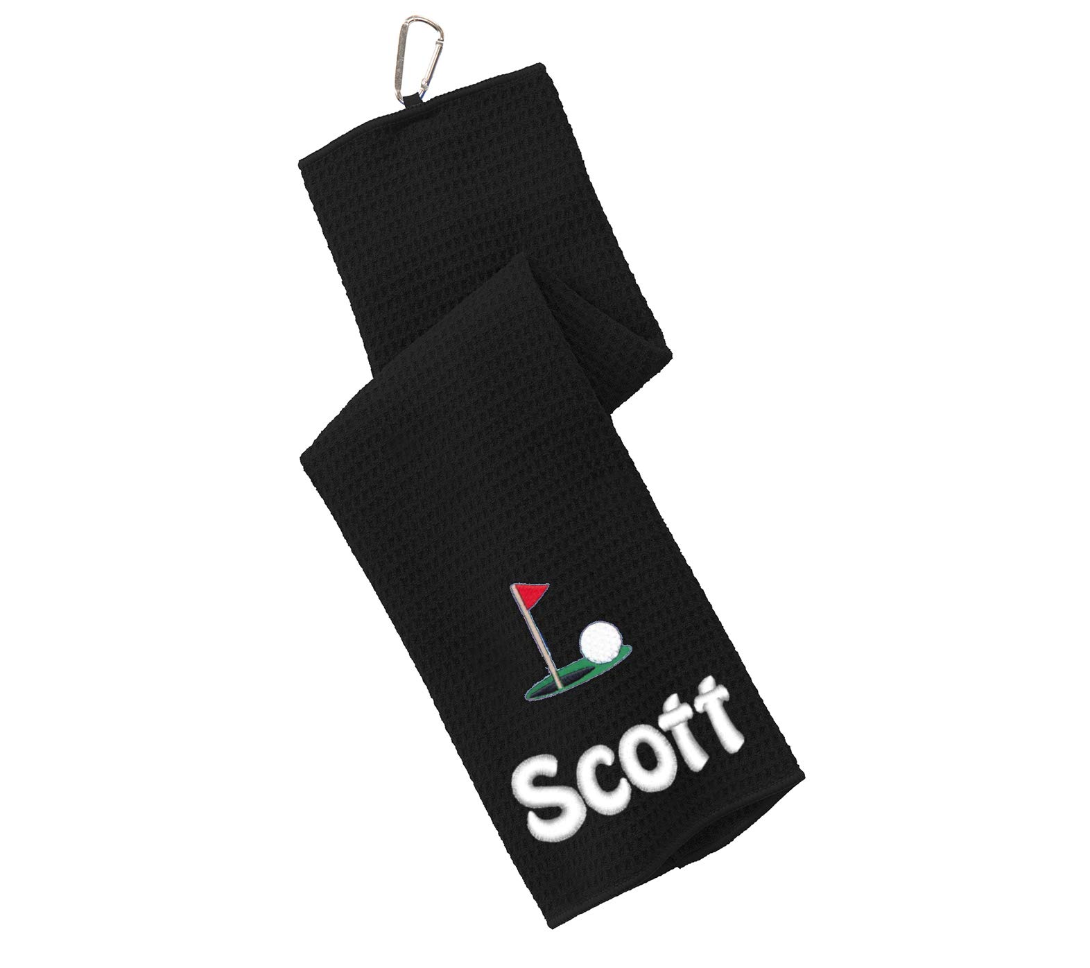 Personalized Golf Bag Towel - Green Waffle Microfiber with Embroidered Name - Monogrammed Sports Gift for Golfers - Perfect for Golf Courses, Driving Ranges & Country Clubs