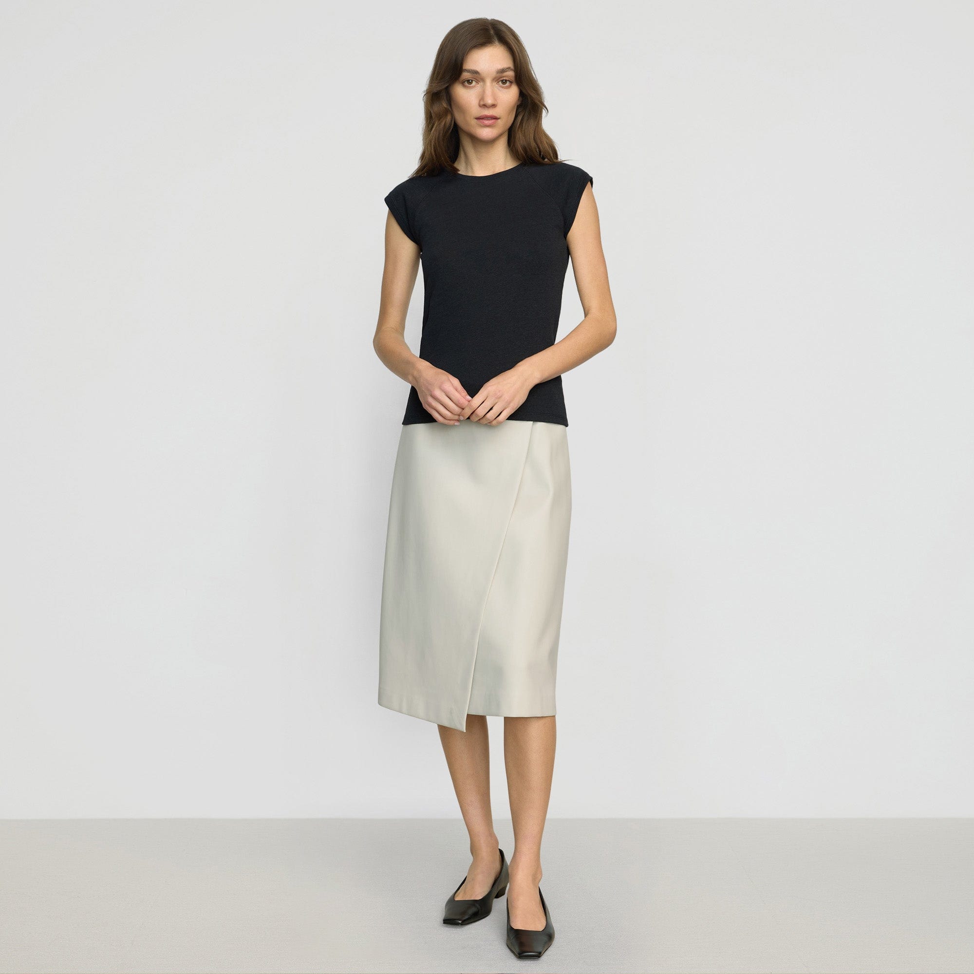 Alba Asymmetric Vegan Leather Skirt for Women | Eco-Friendly Faux Leather Midi Skirt | Perfect for Office, Party & Date Night Outfits