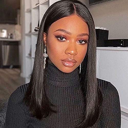 QUINLUX 13x6 HD Lace Front Wig - Short Straight Bob Brazilian Virgin Human Hair Wig 150% Density with Baby Hair | Glueless Invisible Transparent Lace | Natural Color Remy Hair for Black Women (14 Inch) | Perfect for Daily Wear, Cosplay & Protective Styling