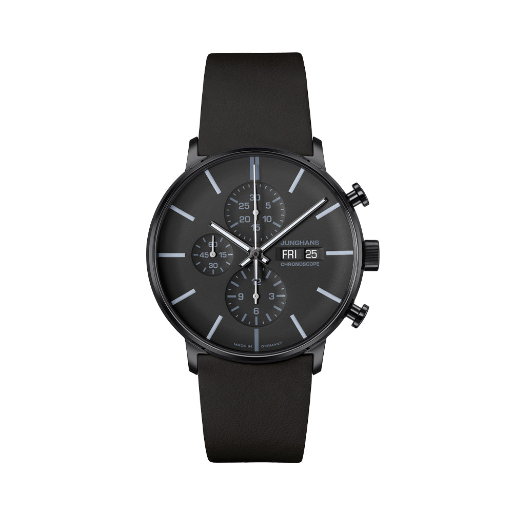 FORM A Chronoscope Date English 42mm Black Leather Strap Watch - Perfect for Business, Casual Wear & Special Occasions